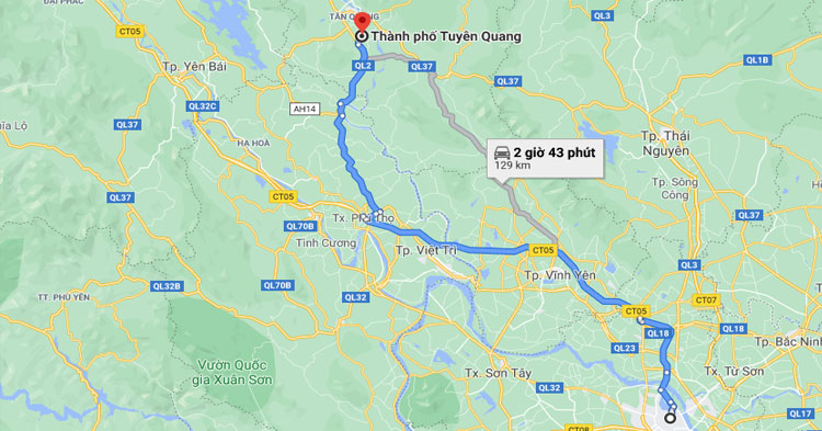 đi taxi Nội Bài Tuyên Quang khoảng 105km